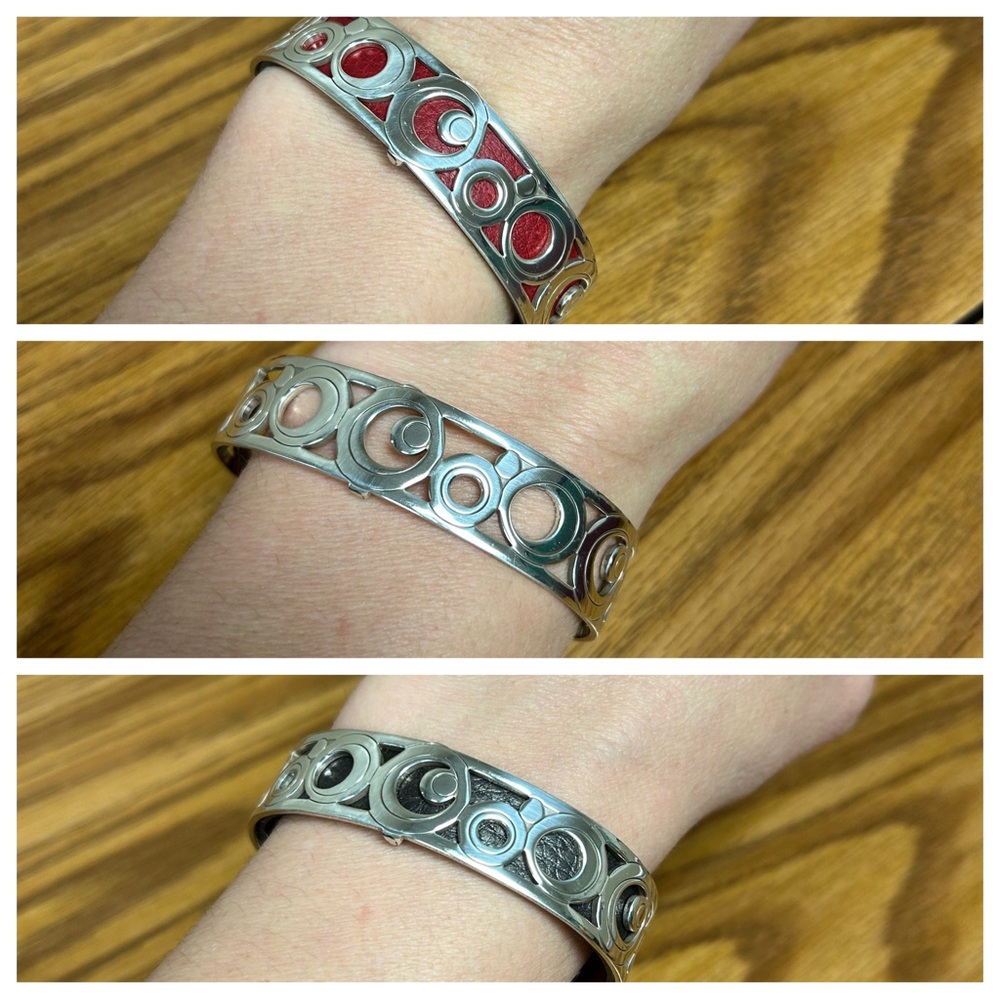 Brighton Christo Cuff Reversible Removable Leather Insert Silver Bracelet